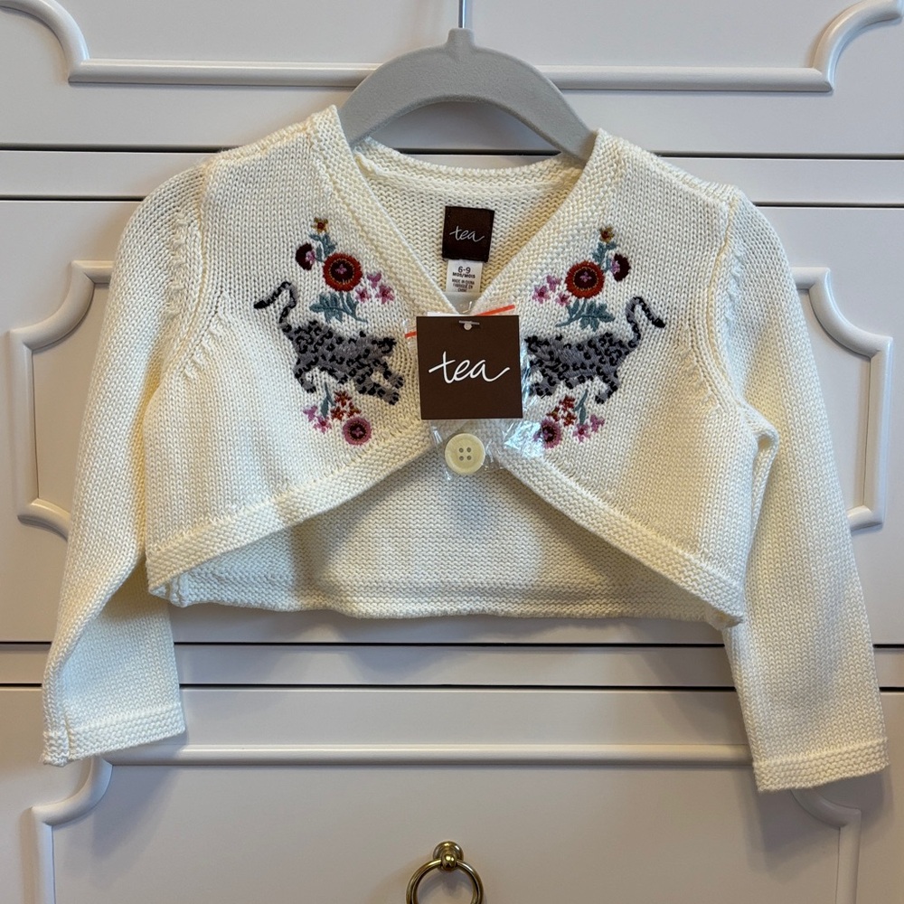 NWT Tea Collection Embroidered Ivory Cardigan Size 6-9 Months